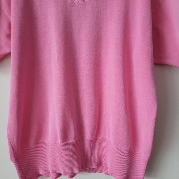 VINTAGE Woodward's Short Sleeve Embroidered Neckline Knit Pink Sweater - Picture 6 of 11